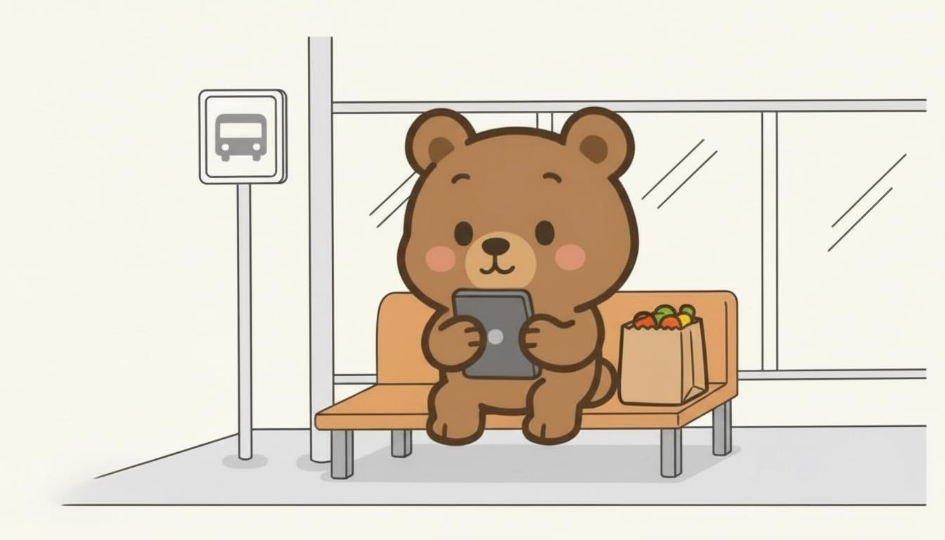 Bear on bus stop Finnish